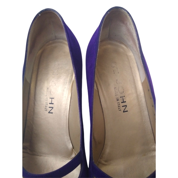 St. John Womens Purple Gold Leather Suede Square Heels Pointed Toe Shoe Size 6B - Picture 10 of 12